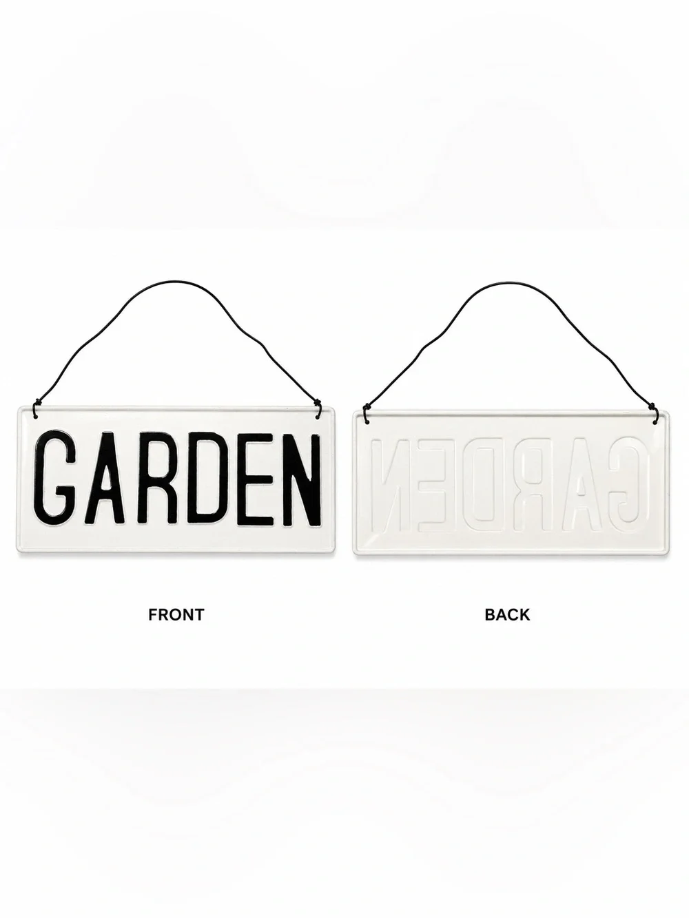 Embossed Metal “GARDEN” Hanging Sign – Black & White Rustic Farmhouse Decor